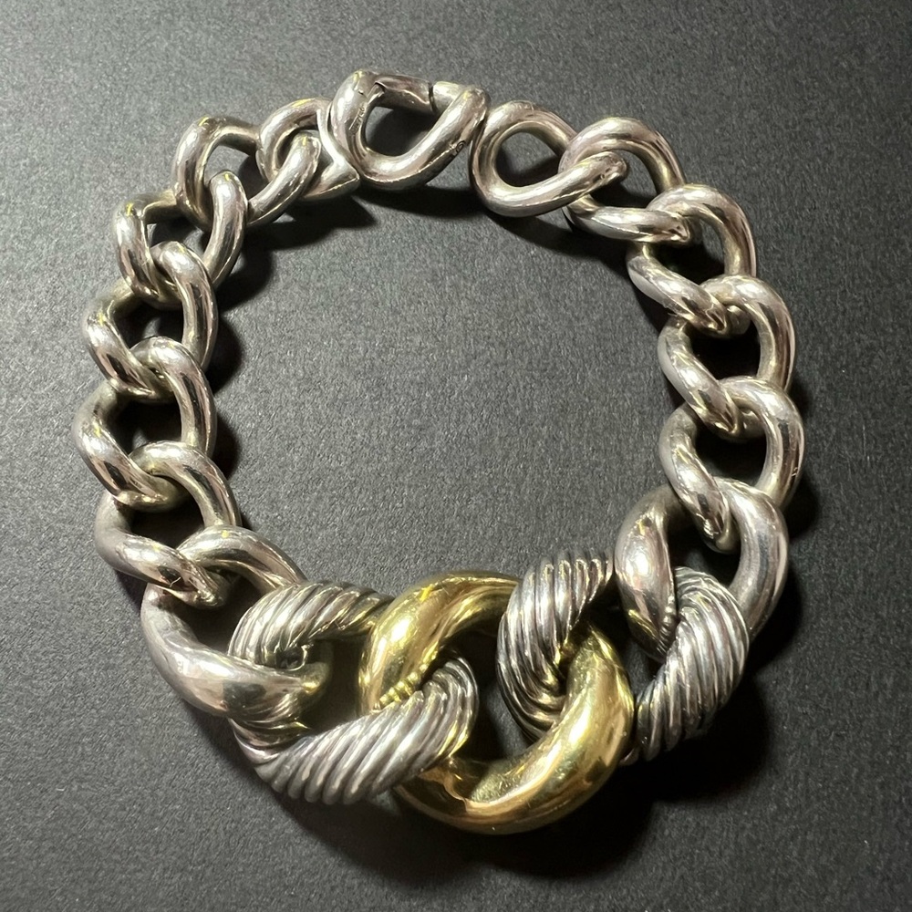David Yurman Sterling Silver 975 and 750 gold Belmont curb Link Bracelet